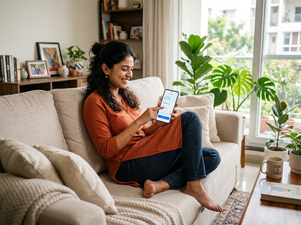 Customer using smartphone to book RENZA household helper in seconds